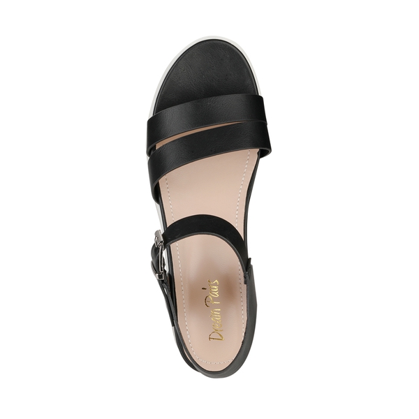 Buckle Ankle Strap Platform Wedge Sandals - BLACK PU - 3